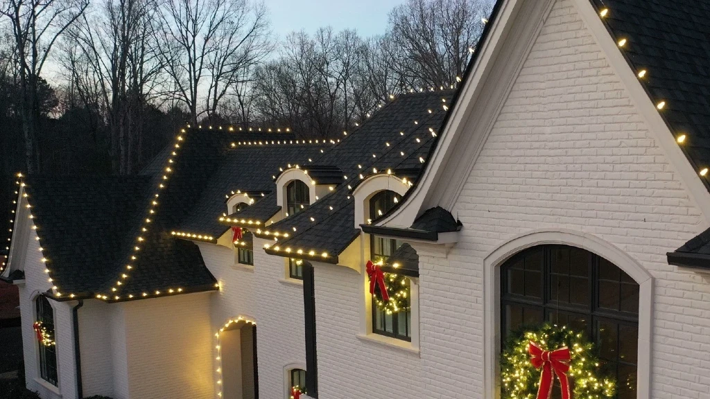 Christmas lights installation on a Triangle-area home
